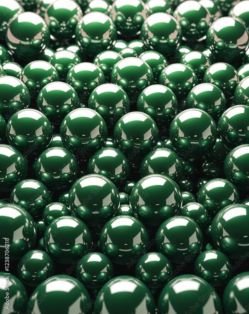 Poster green glossy metallic spheres interconnected in a circular array abstract background