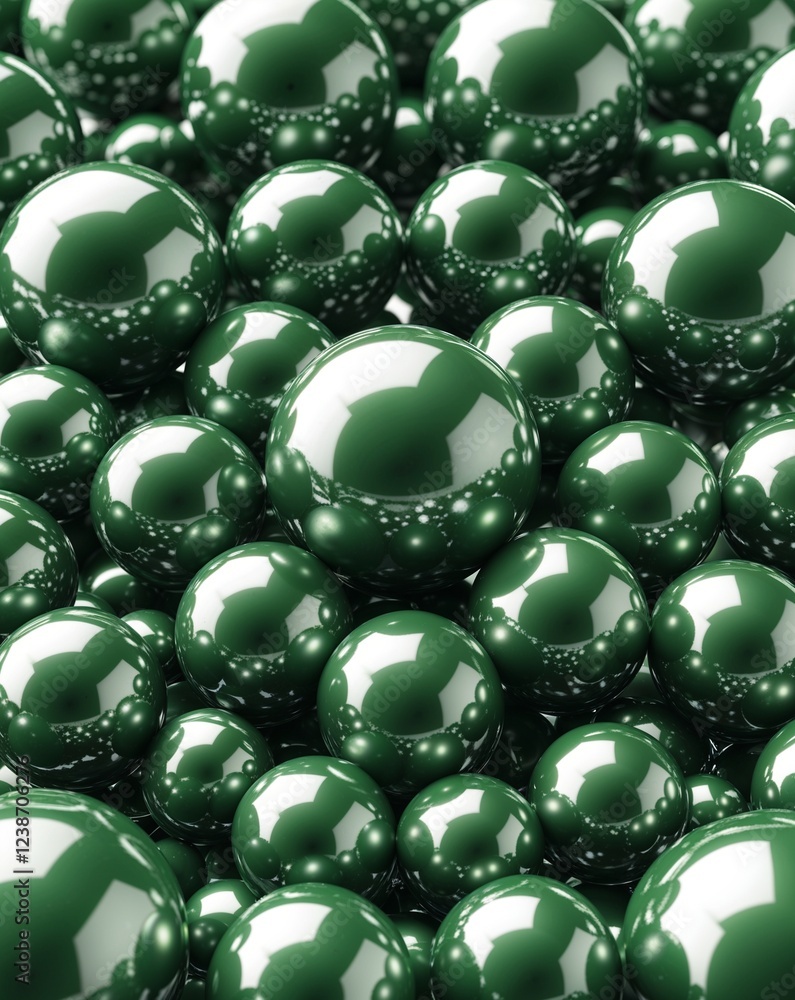 Poster green glossy metallic spheres interconnected in a circular array abstract background