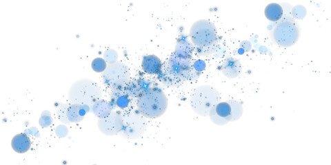 Glowing blue bokeh circles. Christmas background. Powder. Magic shining blue dust. Fine, shiny dust bokeh particles fall off slightly. Fantastic shimmer effect. PNG.