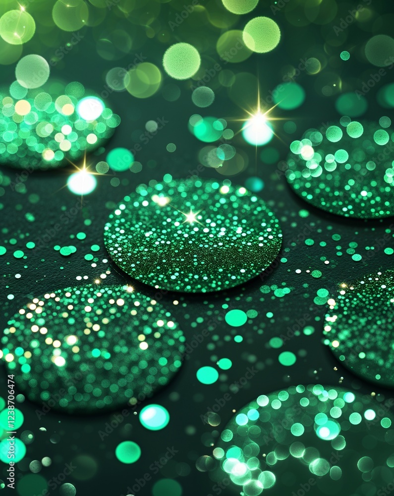 Poster green sparkling bokeh circles with a subtle radiant glow abstract bokeh glitter concept background