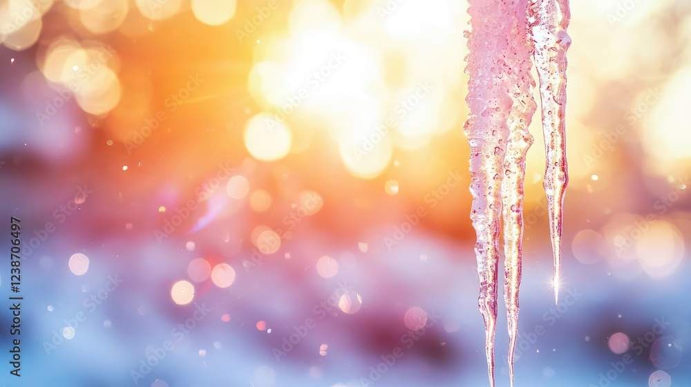 Poster ice melting climate change idea. icicles sparkle in the sunlight, creating a magical winter scene wi