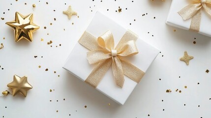 Elegant christmas gift box with ribbon isolated on white background high-resolution image festive atmosphere