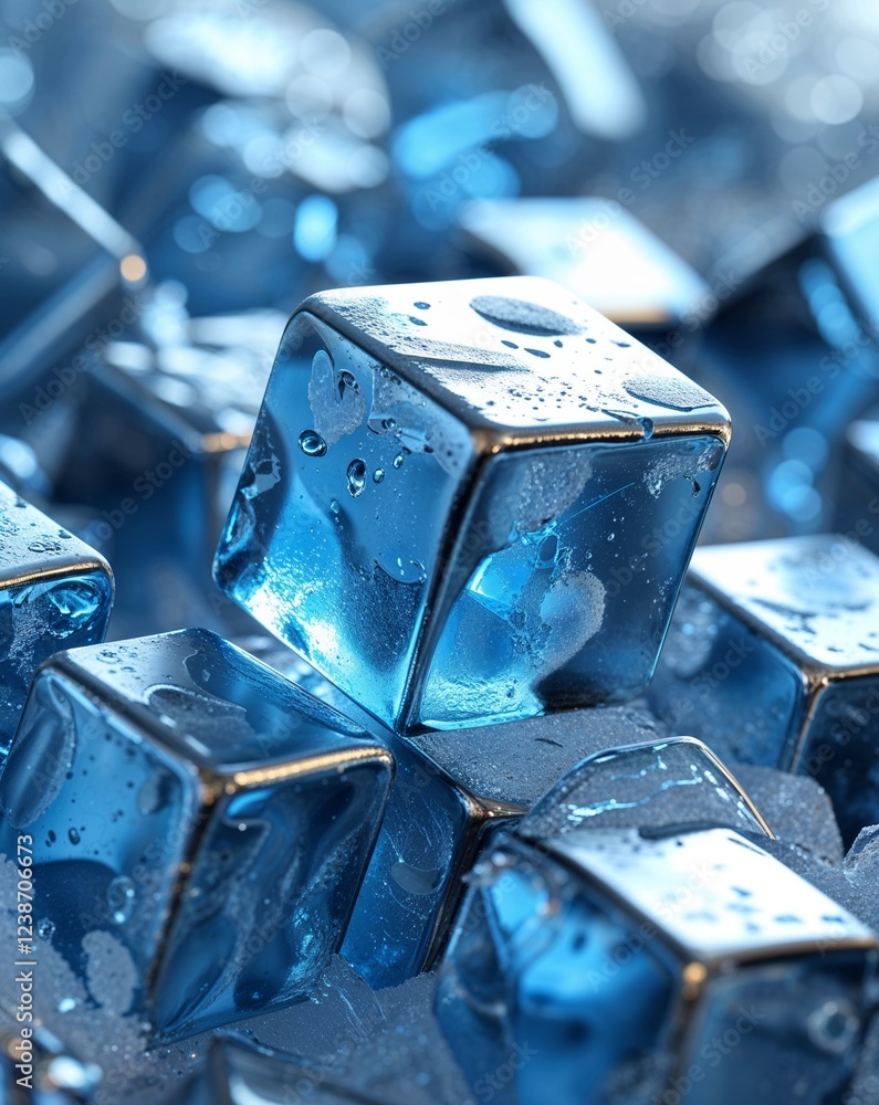 Poster ice blue metallic cubes with cold reflections and subtle frosted textures abstract background