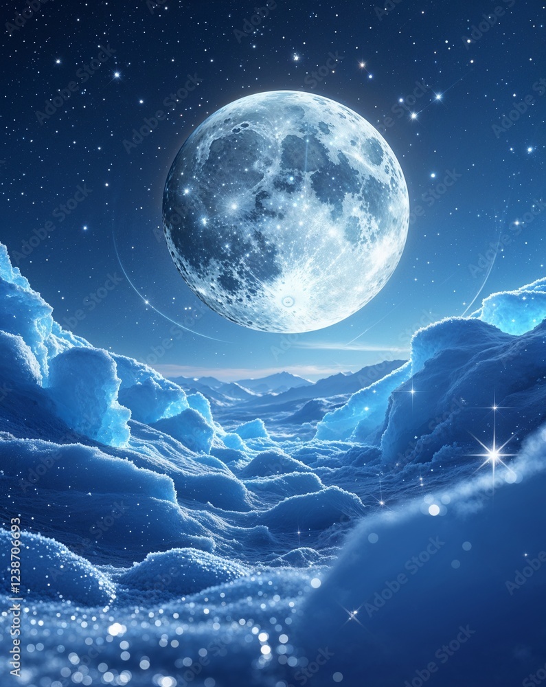 Aufkleber ice blue with frosty moon glow and soft celestial sparkles abstract background