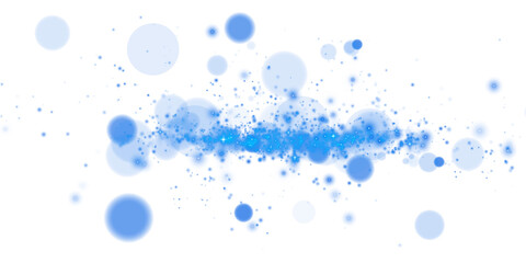Glowing blue bokeh circles. Christmas background. Powder. Magic shining blue dust. Fine, shiny dust bokeh particles fall off slightly. Fantastic shimmer effect. PNG.