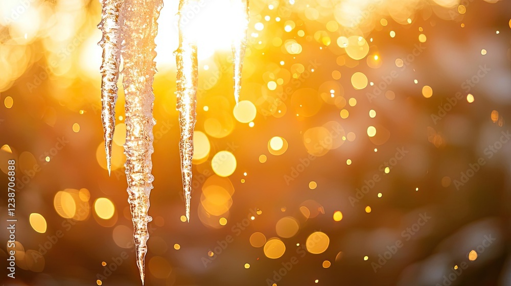 Poster ice melting climate change idea. icicles sparkling in the sunlight create a magical winter atmospher