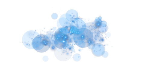 Glowing blue bokeh circles. Christmas background. Powder. Magic shining blue dust. Fine, shiny dust bokeh particles fall off slightly. Fantastic shimmer effect. PNG.