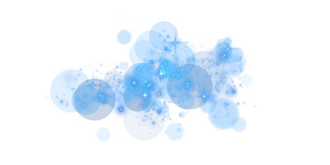Glowing blue bokeh circles. Christmas background. Powder. Magic shining blue dust. Fine, shiny dust bokeh particles fall off slightly. Fantastic shimmer effect. PNG.