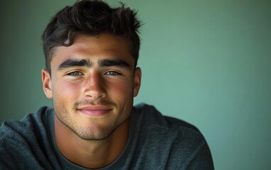 Fototapeta premium handsome man with a beard and a color shirt is smiling