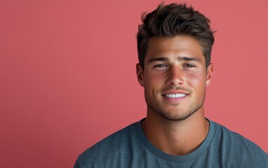 Obraz premium handsome man with a beard and a color shirt is smiling