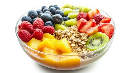 Vibrant healthy smoothie bowl with fresh fruits kitchen food photography bright top view nutrition concept