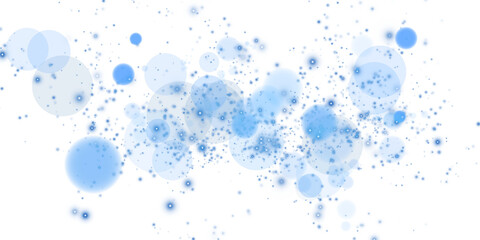 Glowing blue bokeh circles. Christmas background. Powder. Magic shining blue dust. Fine, shiny dust bokeh particles fall off slightly. Fantastic shimmer effect. PNG.