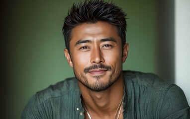 Fototapeta premium handsome man wearing casual clothing, want to smiling