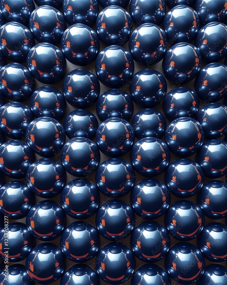 Poster navy blue metallic spheres aligned in intricate circular patterns abstract background