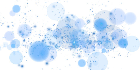 Glowing blue bokeh circles. Christmas background. Powder. Magic shining blue dust. Fine, shiny dust bokeh particles fall off slightly. Fantastic shimmer effect. PNG.