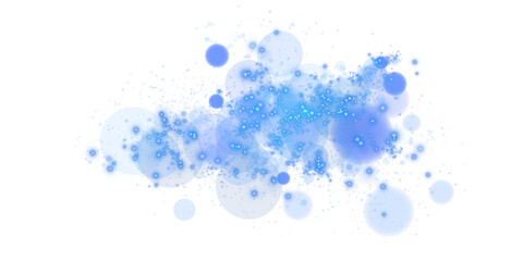 Glowing blue bokeh circles. Christmas background. Powder. Magic shining blue dust. Fine, shiny dust bokeh particles fall off slightly. Fantastic shimmer effect. PNG.