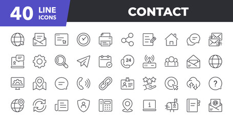 Contact Line Icon Set. Contains Such Icons as Chat, Email, Phone, Location, Support. Vector illustration