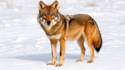 Obraz premium Majestic Coyote Standing on Snowy Landscape in Natural Habitat
