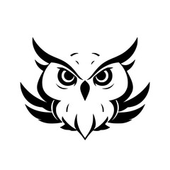 Majestic Owl: Black and White Bird of Prey Vector Illustration. Perfect for logo, symbol, or graphic design. Captivating wildlife art.
