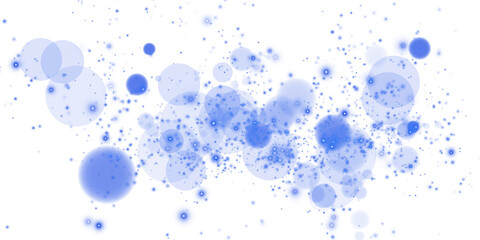 Glowing blue bokeh circles. Christmas background. Powder. Magic shining blue dust. Fine, shiny dust bokeh particles fall off slightly. Fantastic shimmer effect. PNG.