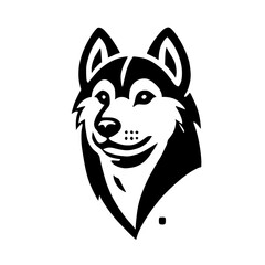 Husky Dog Portrait: Black and White Canine Vector Graphic. Perfect for logos, illustrations, and pet-themed designs. A cute and happy Siberian Husky head illustration.
