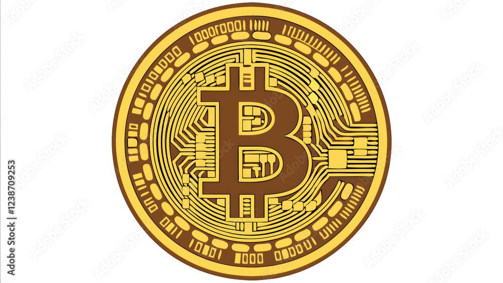 Poster digital representation of a bitcoin coin isolated background