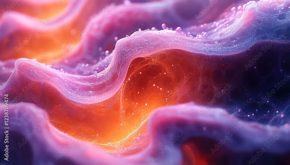 Poster swirling abstract waves of colors, glowing with small particles. use background