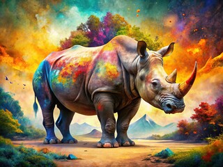 Fototapeta premium Combining photos and media, the rule of thirds, rhino in the room.