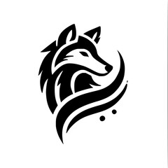 Majestic Wolf Head Abstract Design: Black and White Tribal Style Vector Graphic
