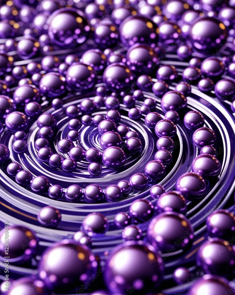 Poster purple shiny metallic balls in concentric circular ripples abstract background