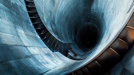 Abstract industrial structure with a deep dark tunnel, metallic architecture
