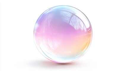 Fototapeta premium Isolated transparent soap bubble with colorful reflections on white background artistic photography minimalist style