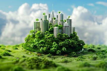 Fototapeta premium Sustainable Urban Development Concept with Lush Green Landscape