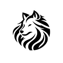 Majestic Wolf Head: Black and White Vector Logo Design. Perfect for branding, nature-themed projects, and wildlife conservation initiatives.