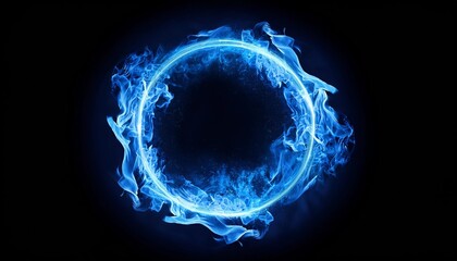 circle shape blue fire flames isolated on black background
