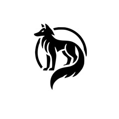 Majestic Fox Silhouette: Elegant Black and White Animal Design