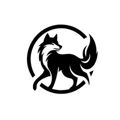 Majestic Fox Logo: Elegant Black and White Canine Design. Perfect for brands seeking a powerful, wild, and nature-inspired image.