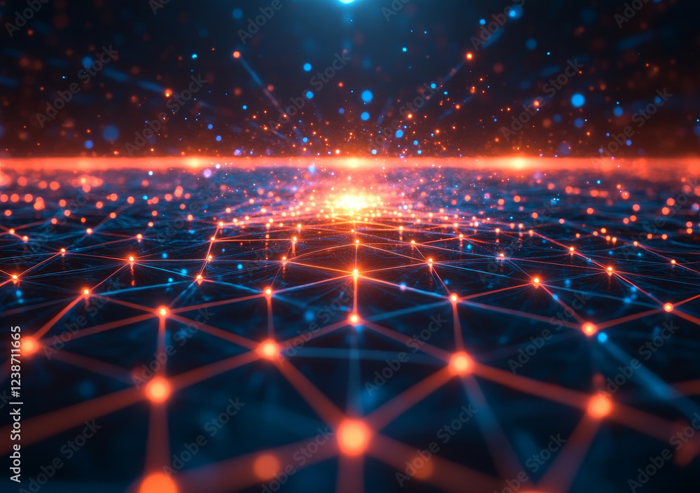 Poster digital network grid glowing with nodes and vibrant colors