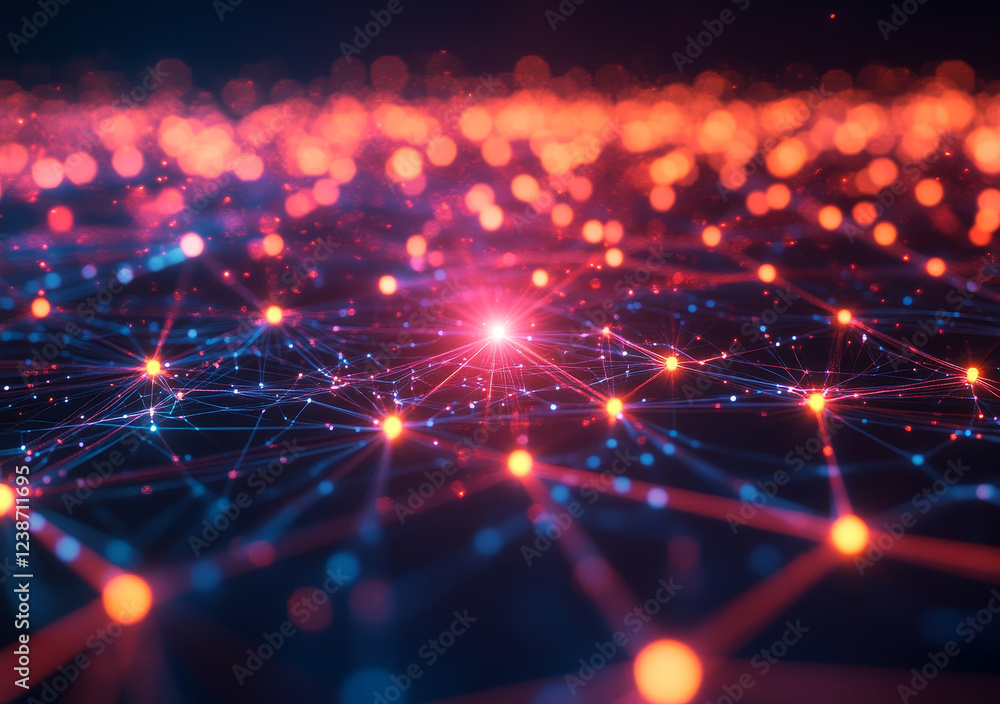 Poster digital network grid glowing with nodes and connections