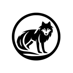 Majestic Wolf in a Circle: A Black and White Vector Graphic. Perfect for logos, designs, and illustrations.  A symbol of wilderness and power.