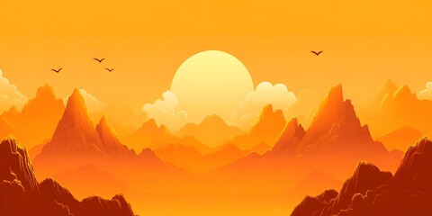 Golden sunrise over mountains with a blank sky