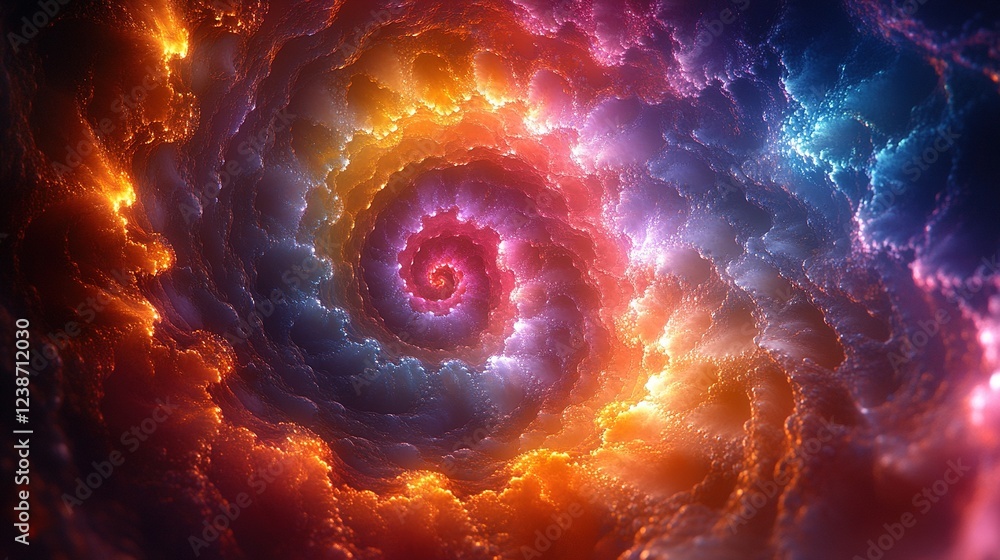 Poster swirling multicolored clouds form a spiral, suitable for a background or visual effect