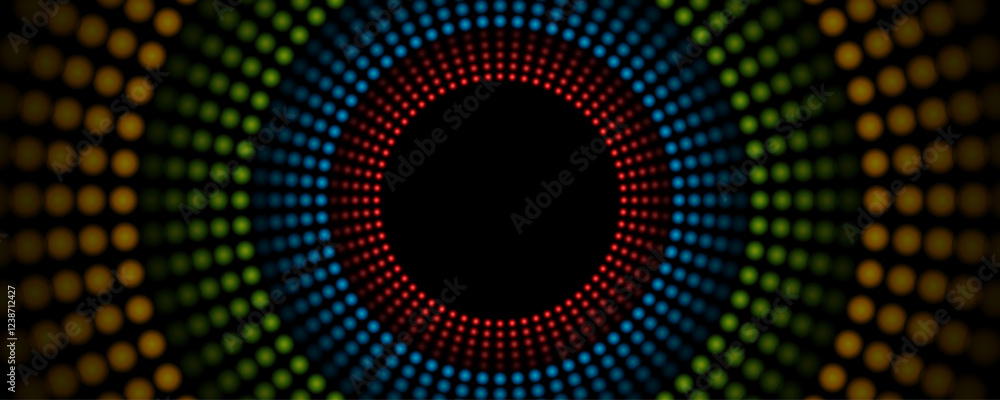 Poster Colorful shiny circular dotted lines abstract futuristic tech background. Vector minimal geometric glowing design