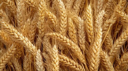 Golden wheat ears close up texture ready for harvesting in a sunny field