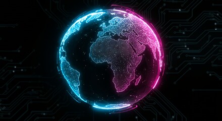 Obraz premium Global Network: Futuristic Earth Graphic on Circuit Board