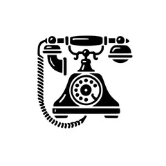 Vintage Rotary Phone: Retro Communication Icon. Classic Antique Telephone Design, Black and White Minimalist Graphic Illustration. Perfect for vintage, retro, and technology themed projects.