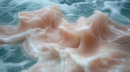 Fototapeta premium Abstract Pink and White Waves in Teal Water