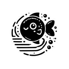 Cute Cartoon Fish: Minimalist Black and White Graphic Design Illustration