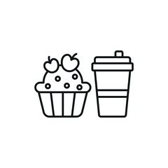 Drink and cupcake set food icon represents a sweet and delightful treat combo, perfect for café menus, bakery designs, and dessert-themed illustrations.
