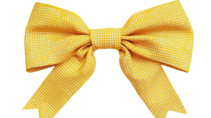 Yellow gingham ribbon bow isolated on transparent background